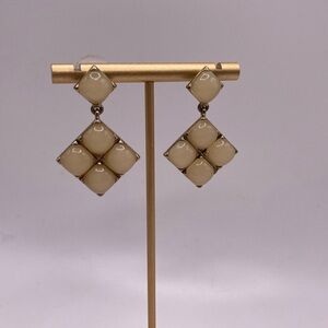 Gold Tone with white Cabochon Cushion Square Post Pierced Earrings